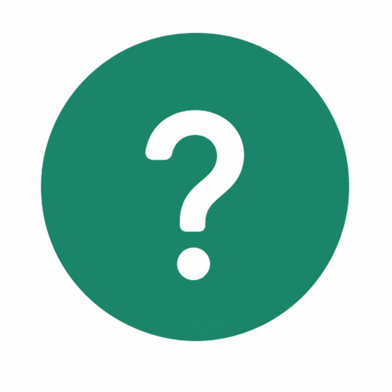 A green circular icon featuring a white question mark in the center.