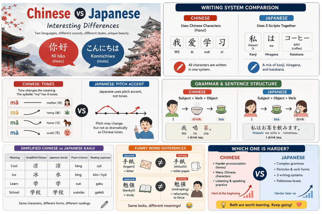 Graphic image of Chinese language vs Japanese language