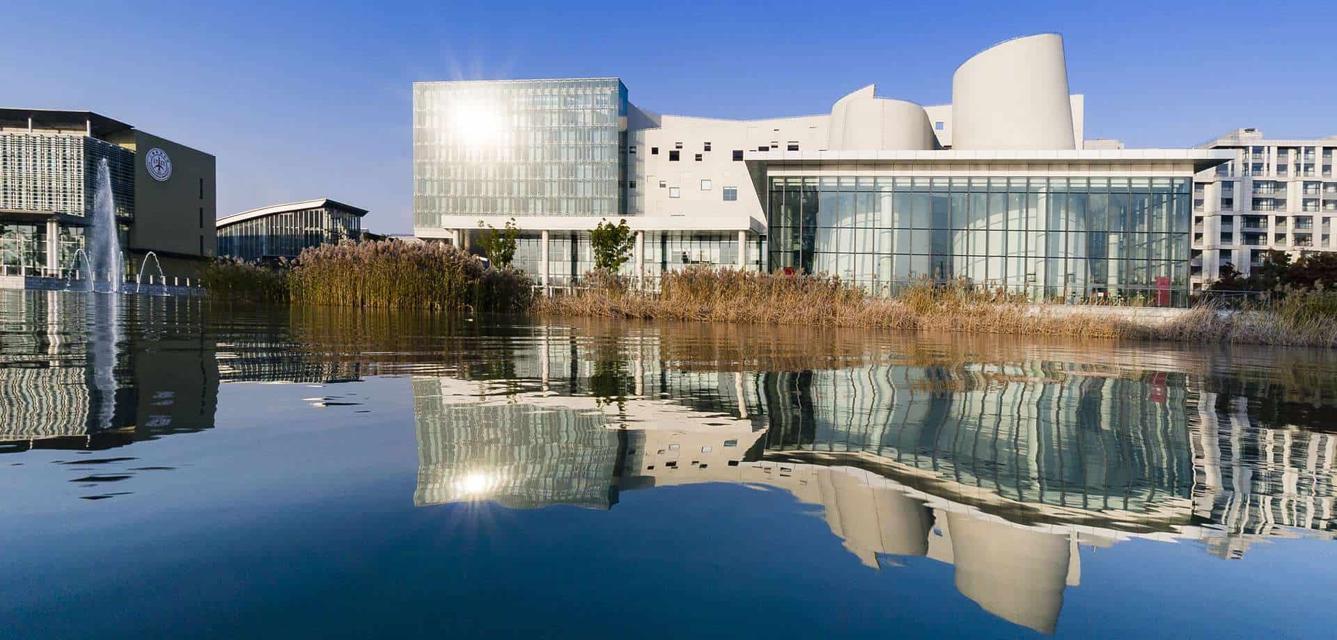 ShanghaiTech University Building besides the lake