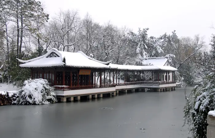 Soochow University building covered by snow