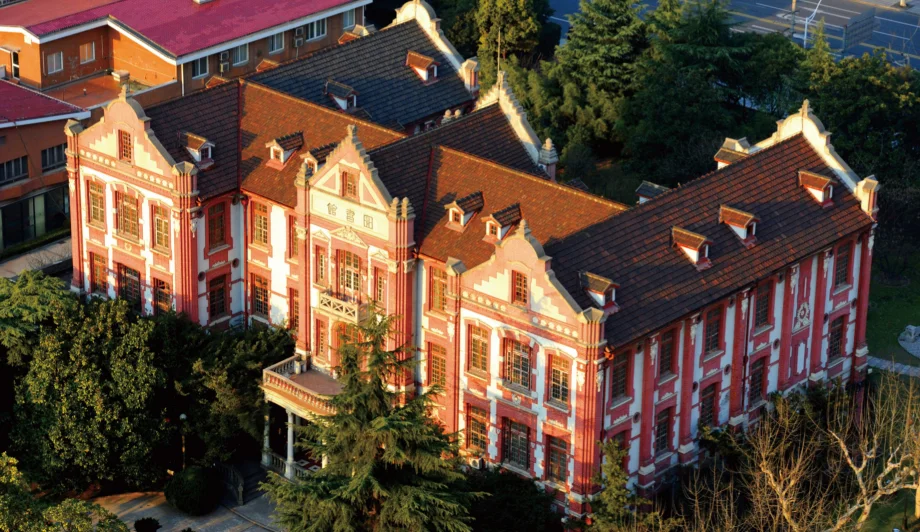 Shanghai Jiao Tong University historic red brick building aerial view in Shanghai China