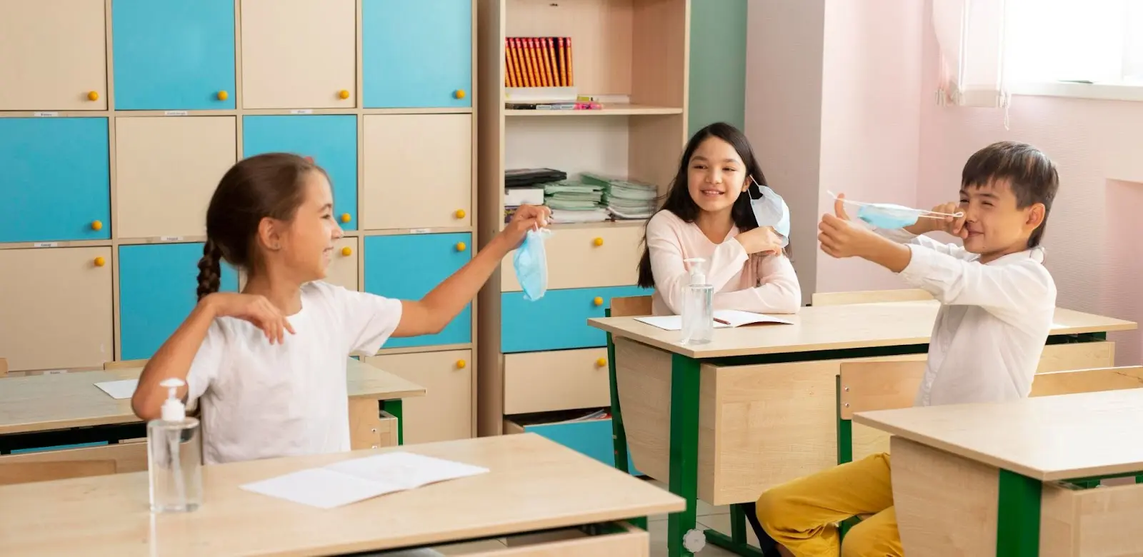 international students having fun in school