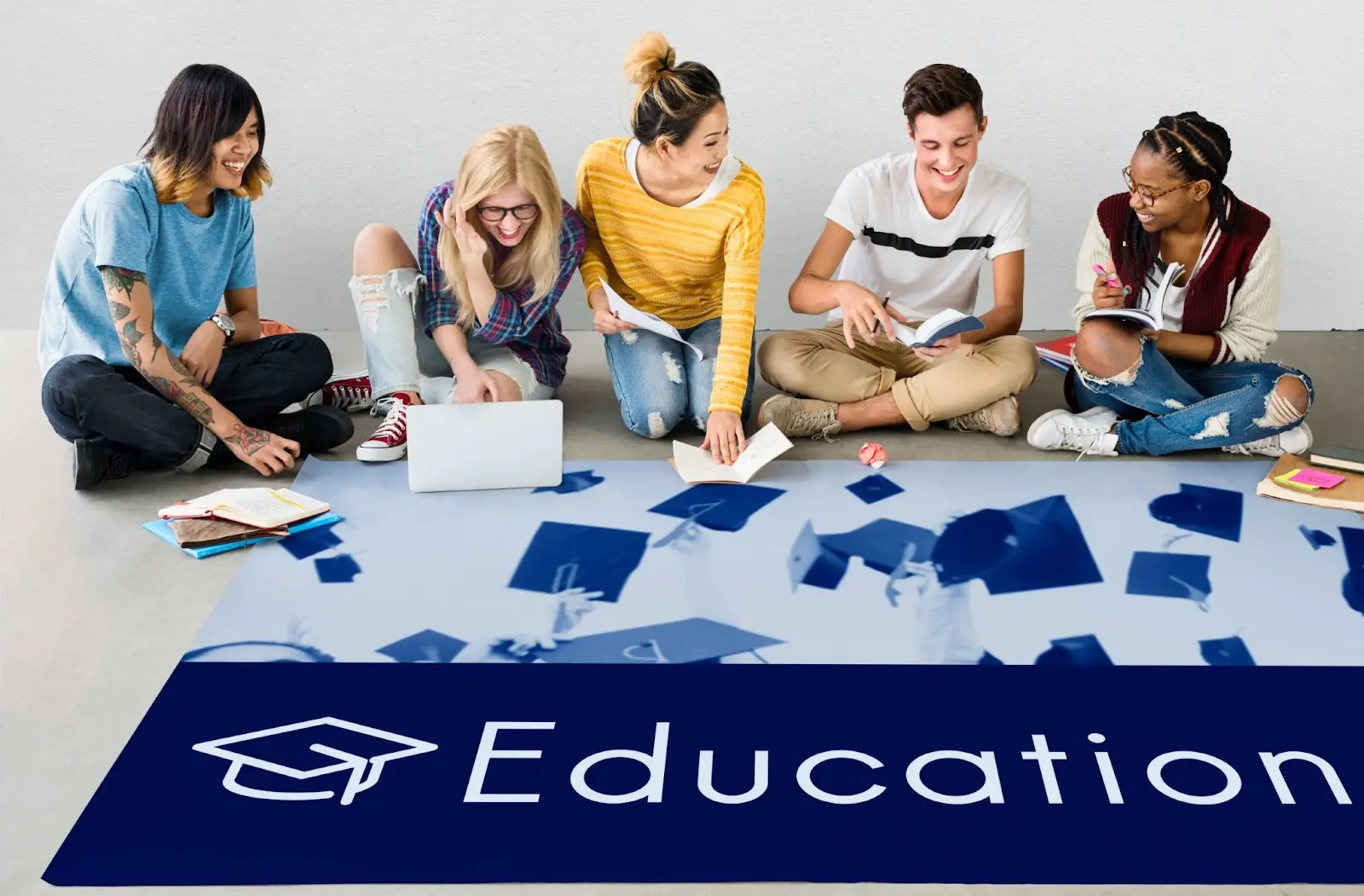 international students studying together