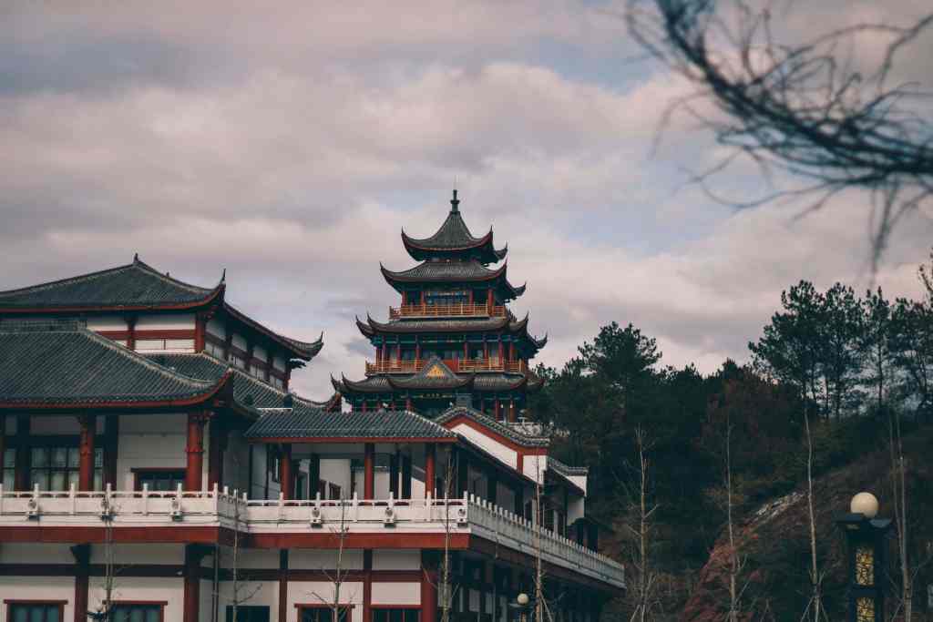 white and red concrete temple, Fuzhou City, China