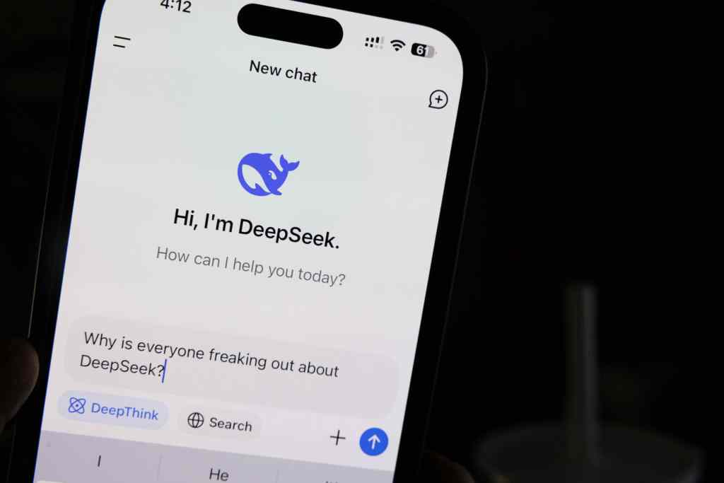 Phone screen with Deepseek AI model chat