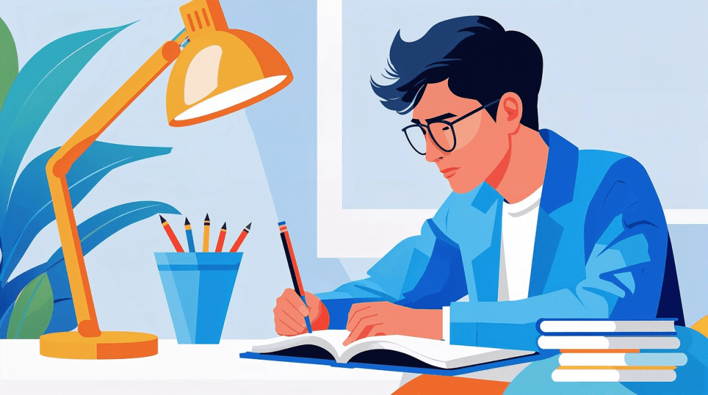 Illustration of student studying