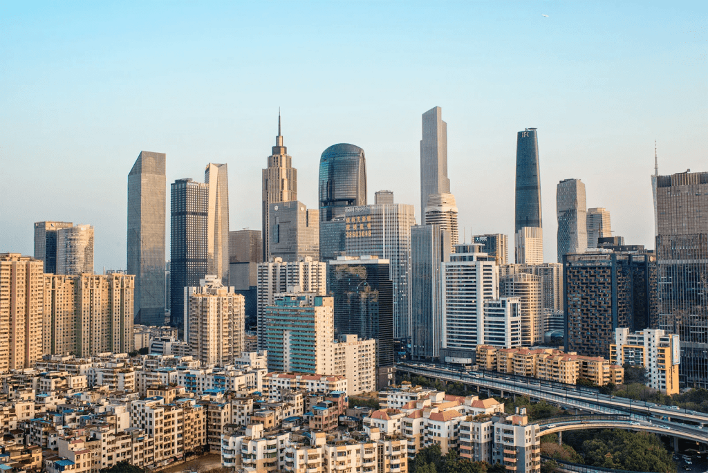 Guangzhou city skyline with modern skyscrapers and residential buildings in Guangdong Province, China