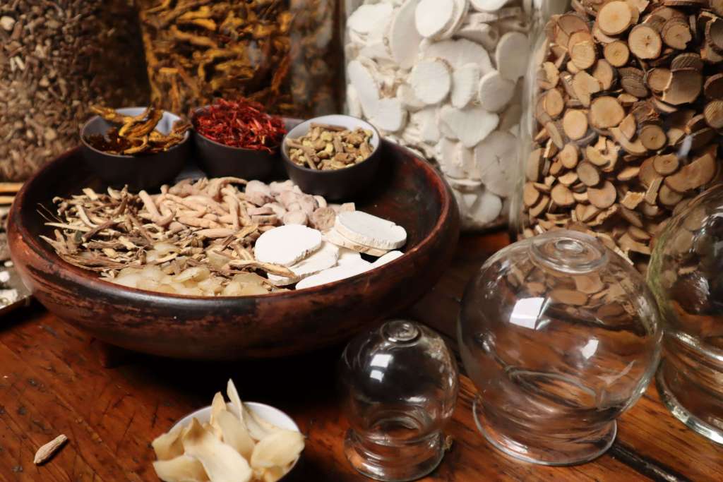 Traditional Chinese herbs and cupping therapy for students studying a Bachelor of Chinese Medicine in China.