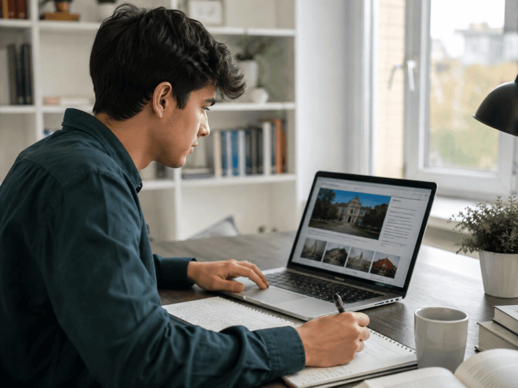 International student researching universities online to study in China 2027