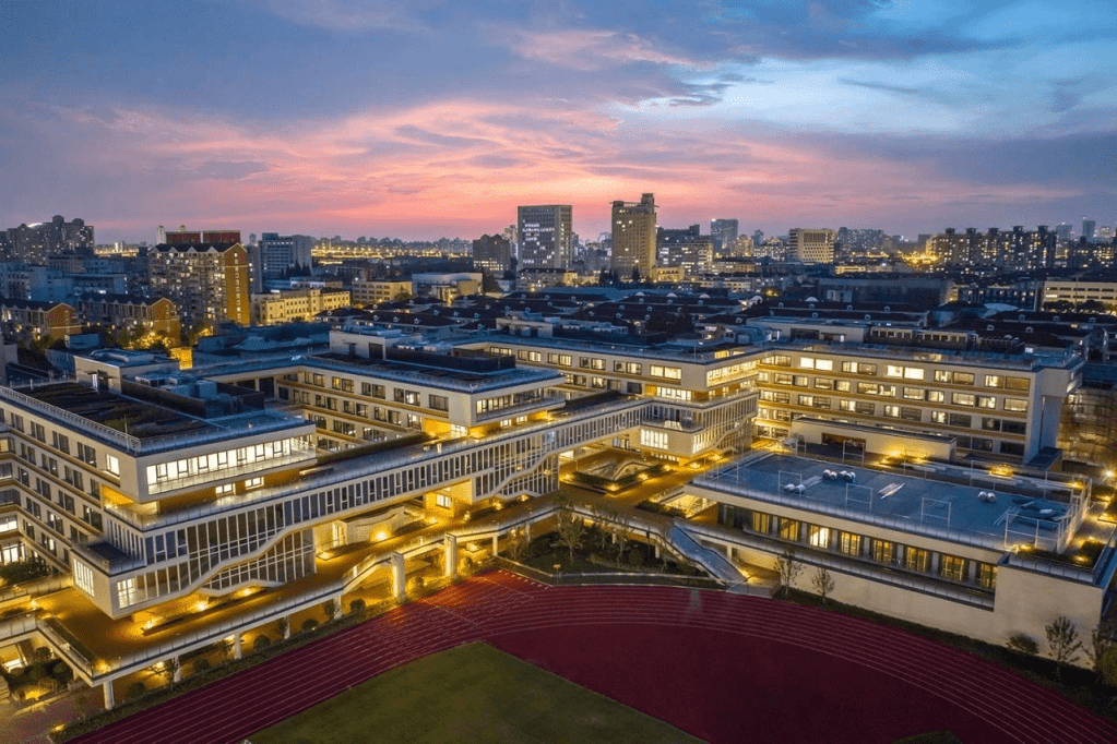International high school campus in China with modern city infrastructure