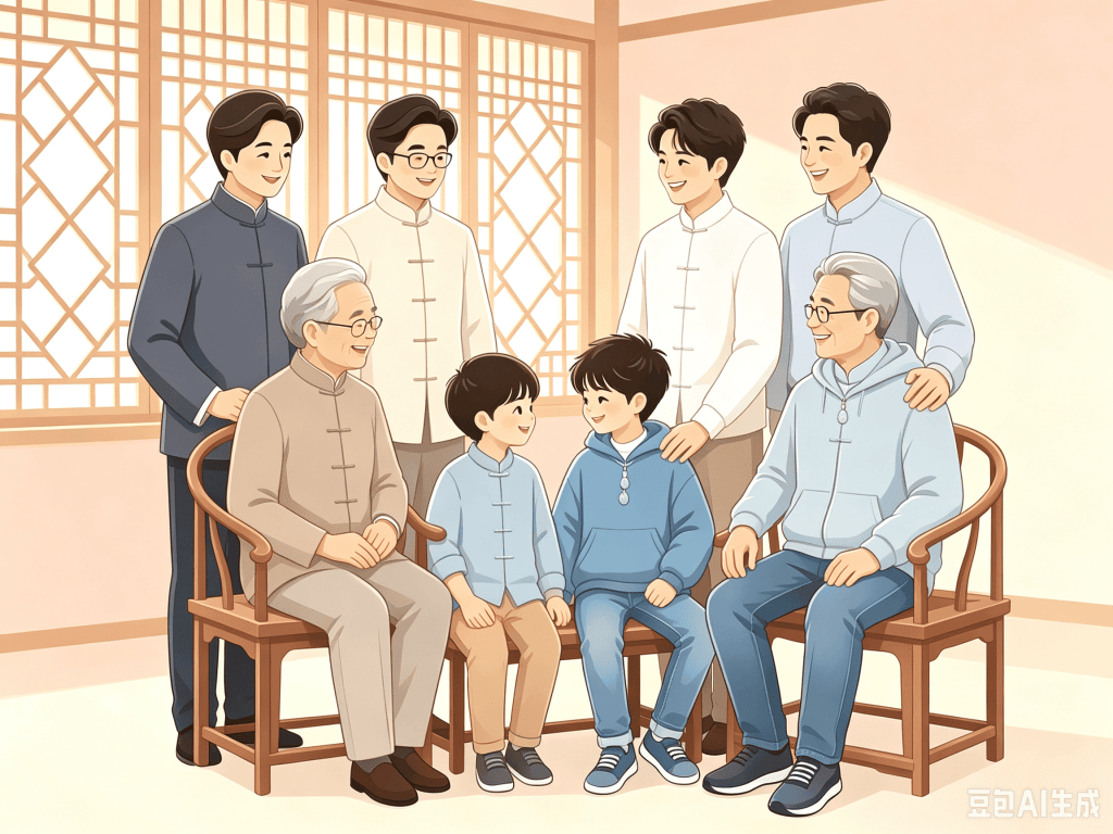 Chinese boy names with meanings represented by Chinese men and boys from different generations